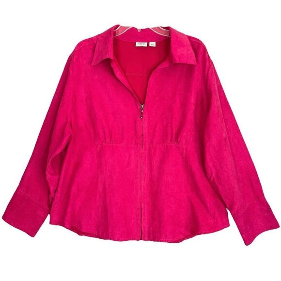 CATO Hot Pink Faux Suede Jacket Womens Plus Size 18 20 Full Zip Fuchsia Top - Picture 1 of 11